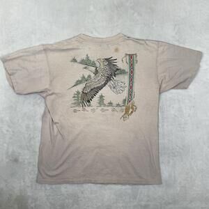 Vintage Diamond Dust Eagle Shirt Mens Large Beige Wildlife Graphic Made USA 1995